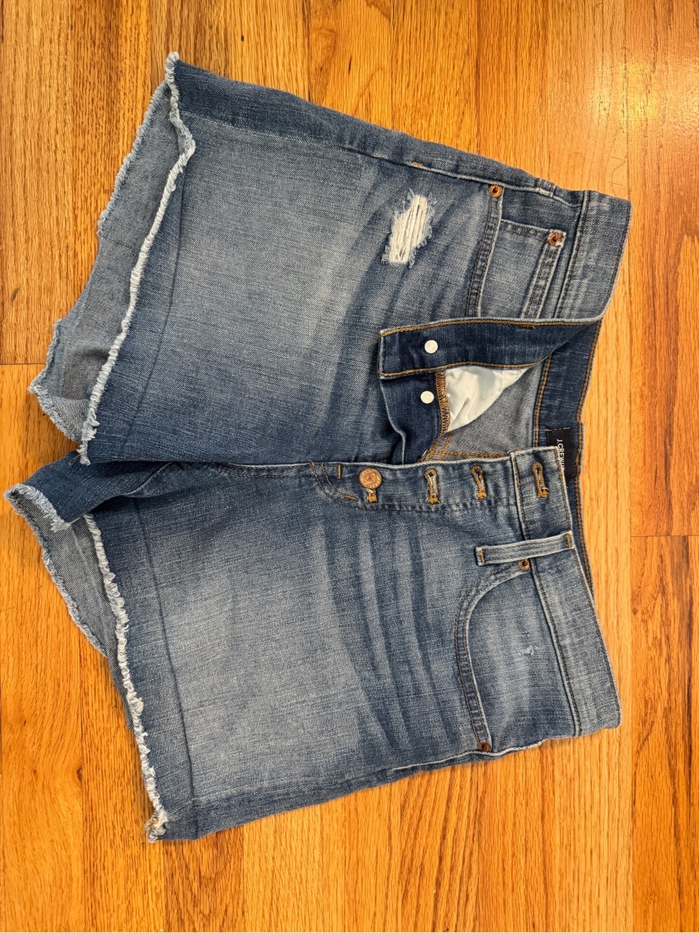 J. Crew Frayed Hem Mid-Blue Denim Shorts